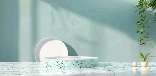 美妆护肤3d展台清新背景