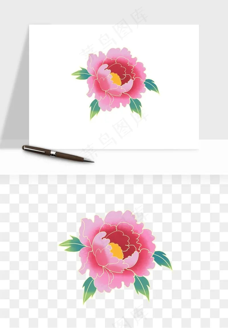 手绘国潮牡丹花花卉图案png免抠