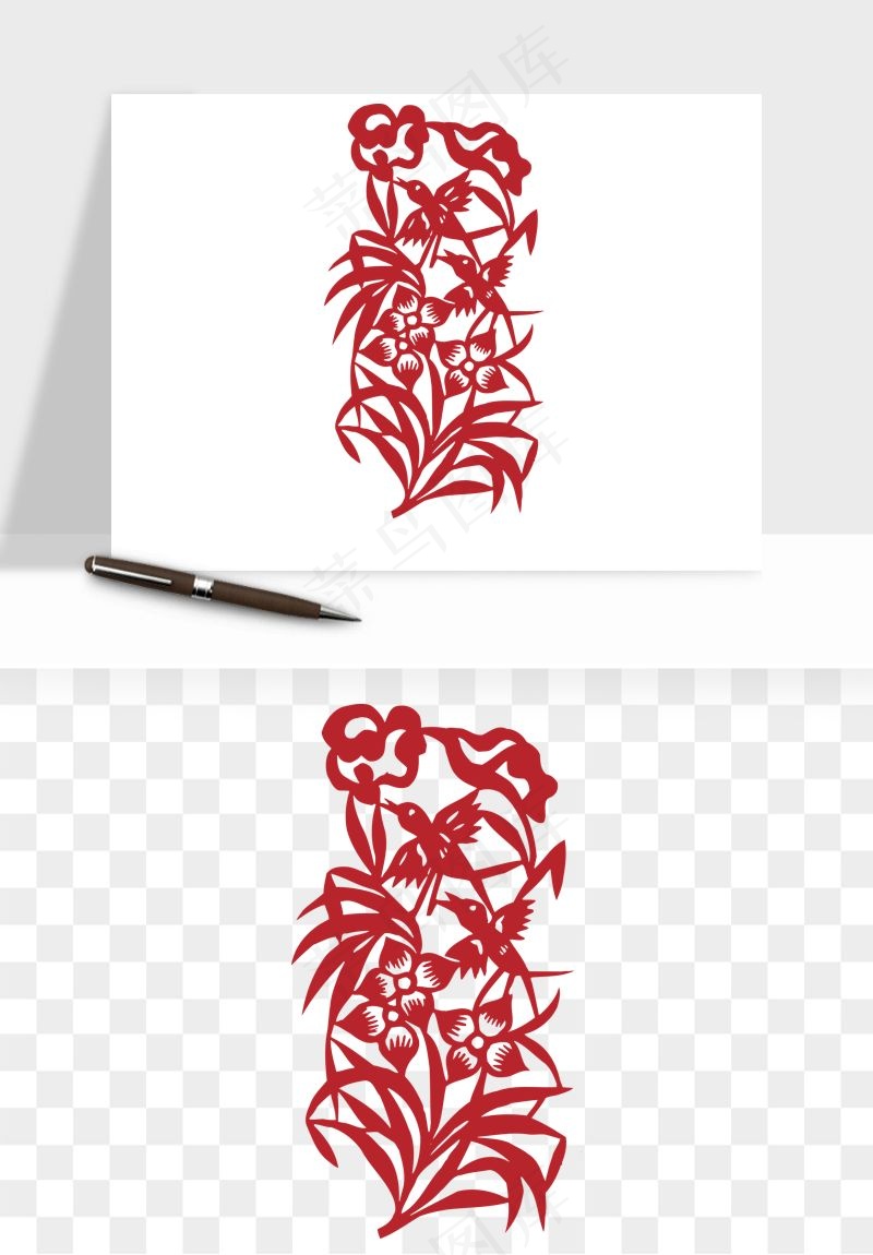 传统花鸟动物剪纸png免抠