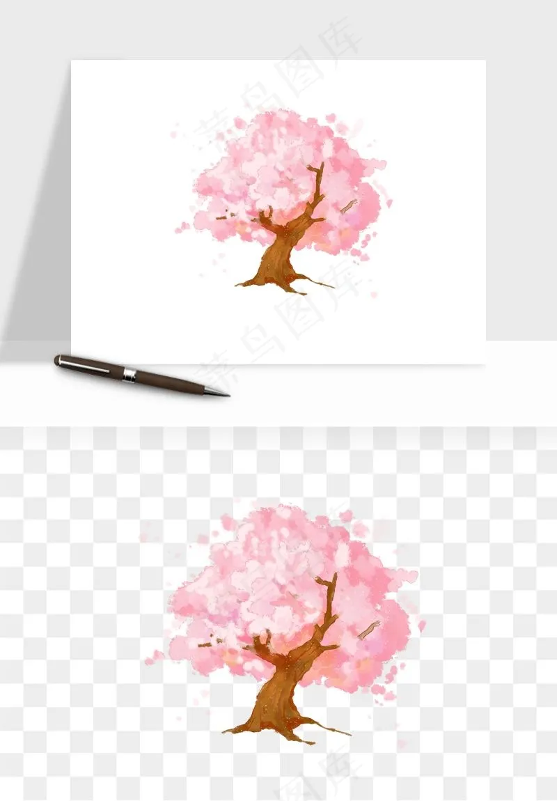 手绘浪漫花树桃花树png免抠