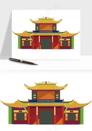 国潮风古建筑古楼古塔鼓楼ai,png免抠图