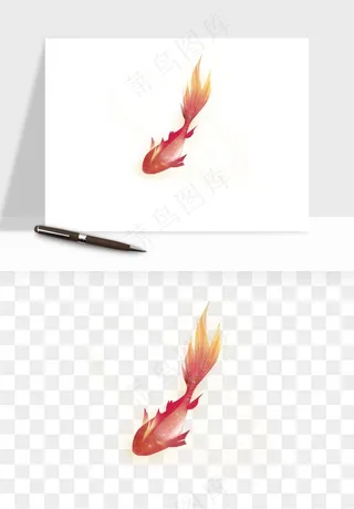 锦鲤鱼手绘水墨png免抠