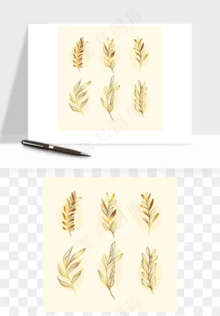 手绘金色叶子矢量png免抠