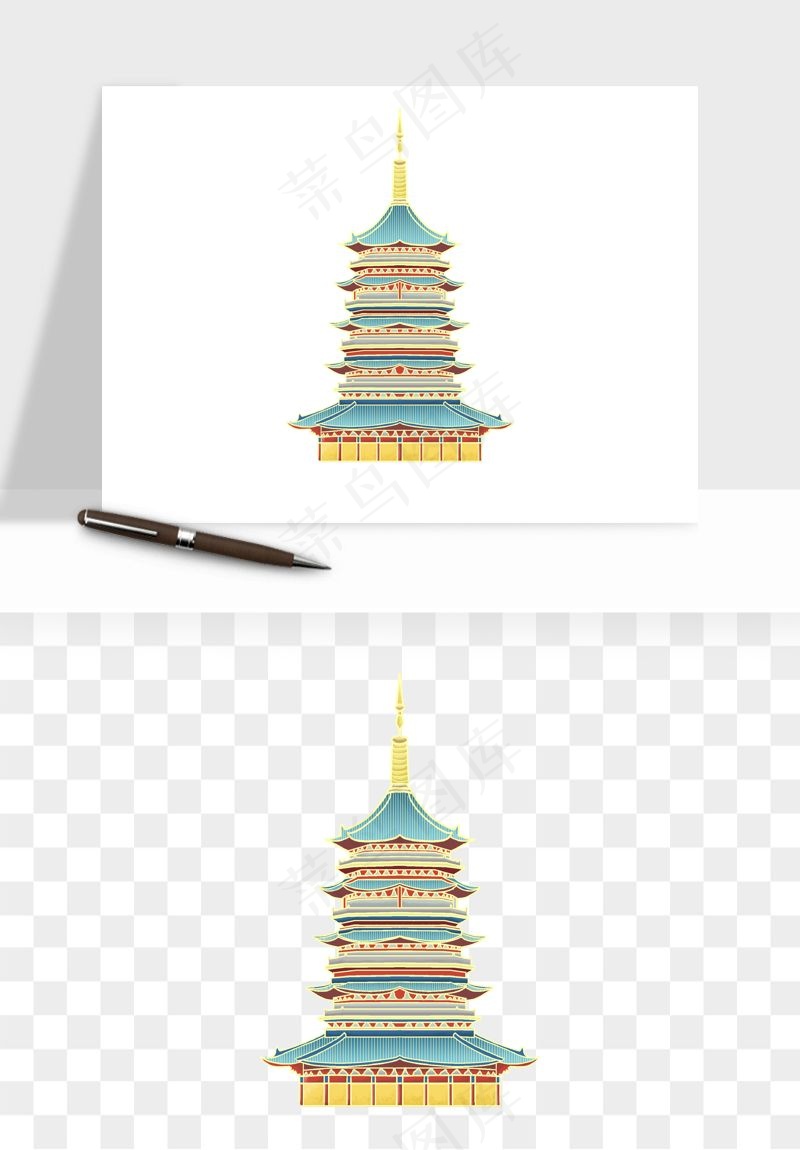 国潮风古建筑古楼古塔鼓楼psd,png免抠图(2000x2500)psd模版下载