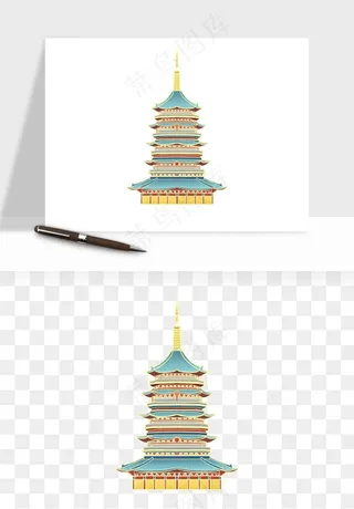 国潮风古建筑古楼古塔鼓楼psd,png免抠图