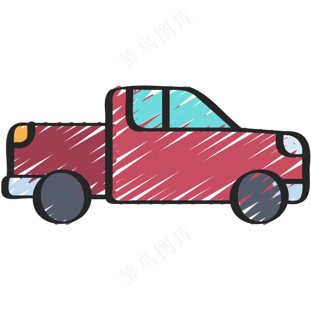 红色皮卡汽车 铅笔手绘图标 icon