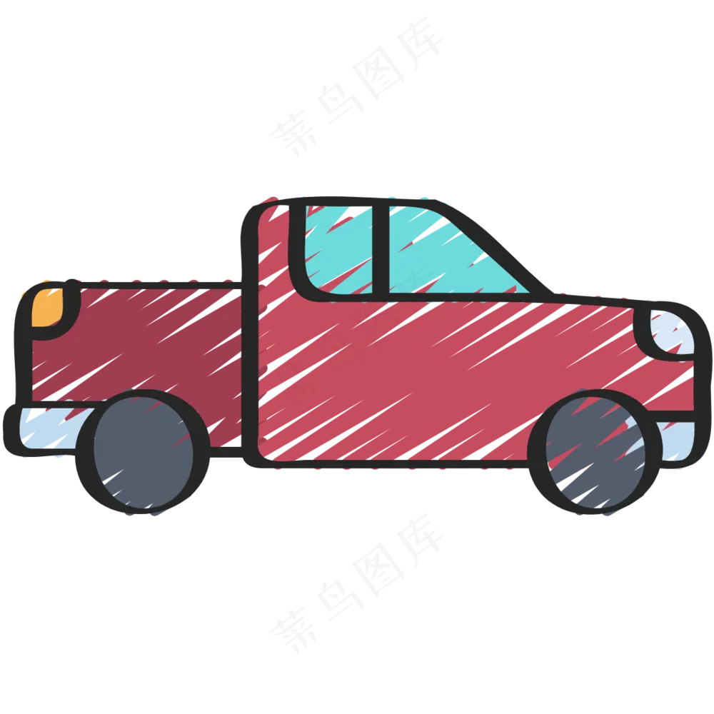 红色皮卡汽车 铅笔手绘图标 icon