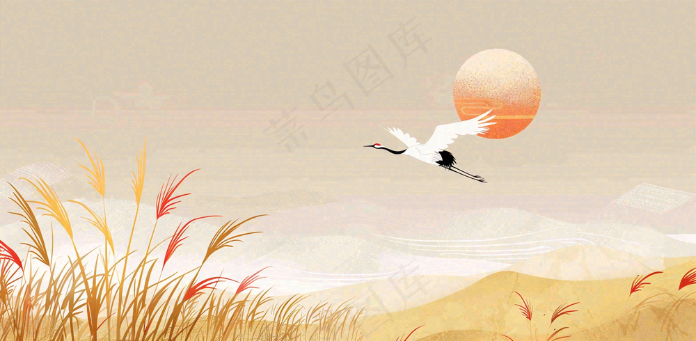 秋天插画风景处暑背景