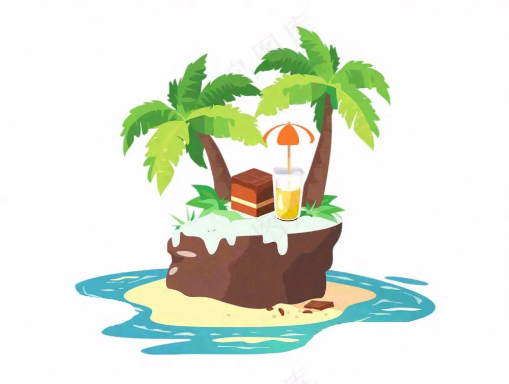 椰子岛椰子树海洋岛屿卡通插画免抠