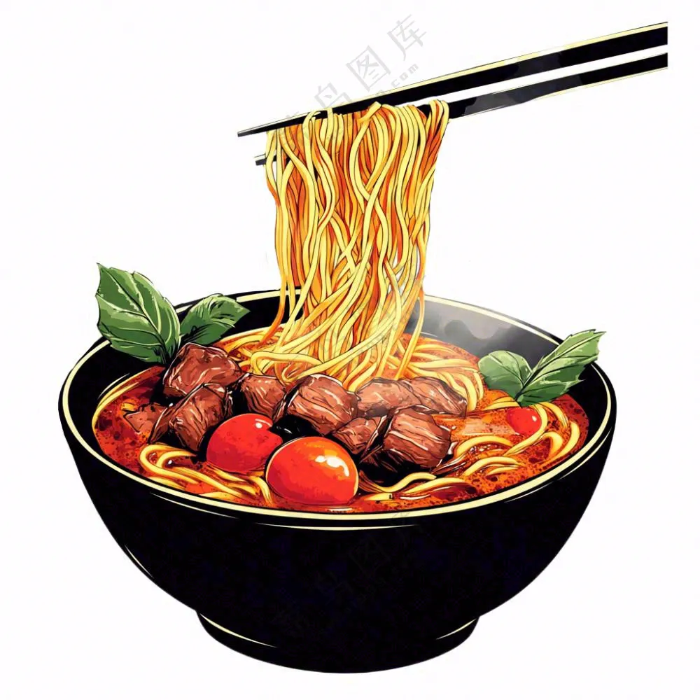 红烧牛肉面香辣美食插画免抠