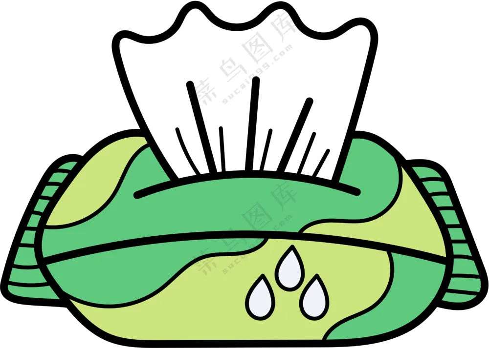 卡通手绘绿色湿巾纸透明素材