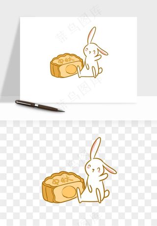 中秋月饼玉兔国潮插画png免抠