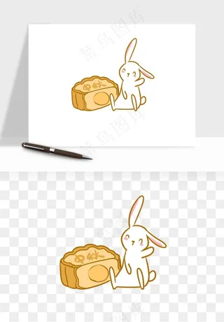 中秋月饼玉兔国潮插画png免抠