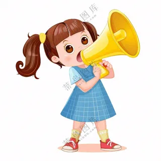 可爱女孩手握喇叭叫卖可爱卡通免抠