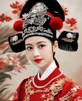 状元女_红色汉服_黑色状元帽子_高清
