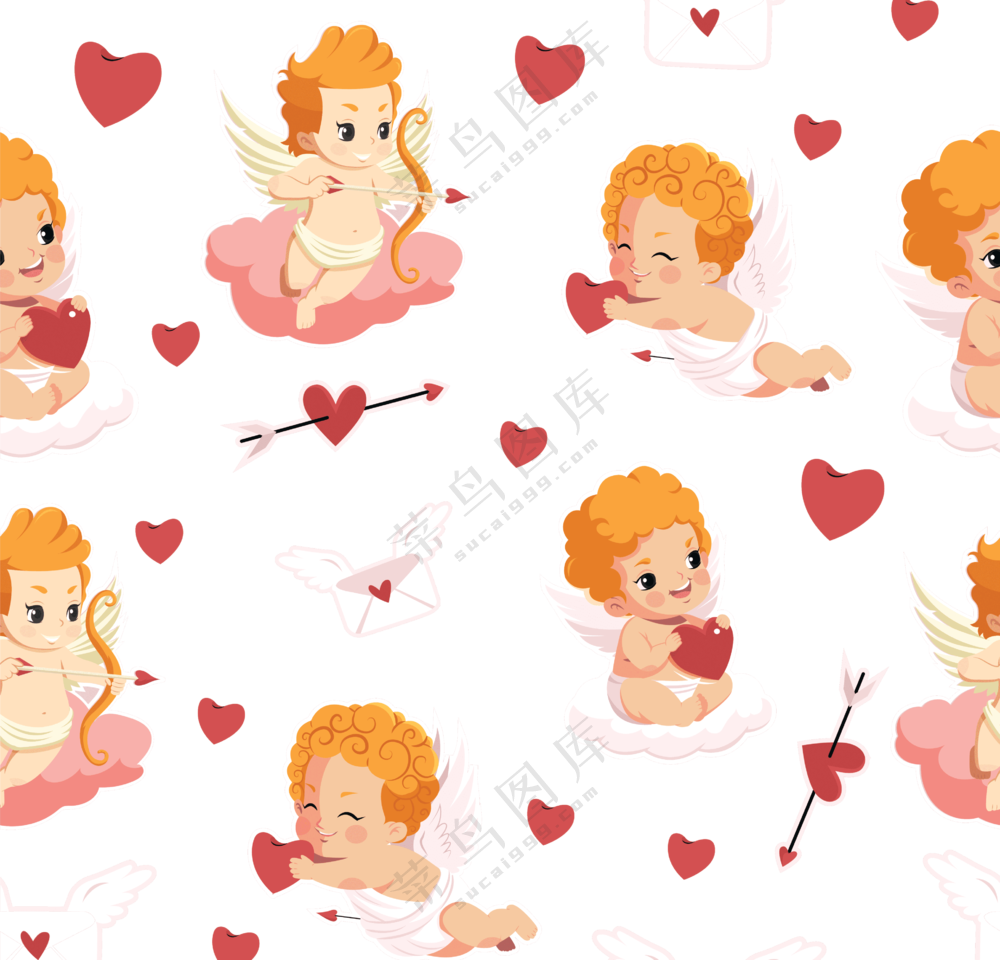 爱神丘比特与红色桃心图案免抠素材
