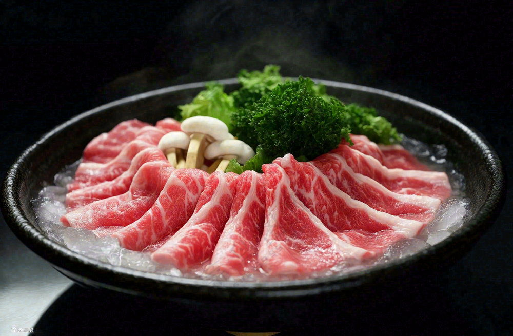 雪花肥牛牛肉寿喜烧烤肉食材美食摄影图