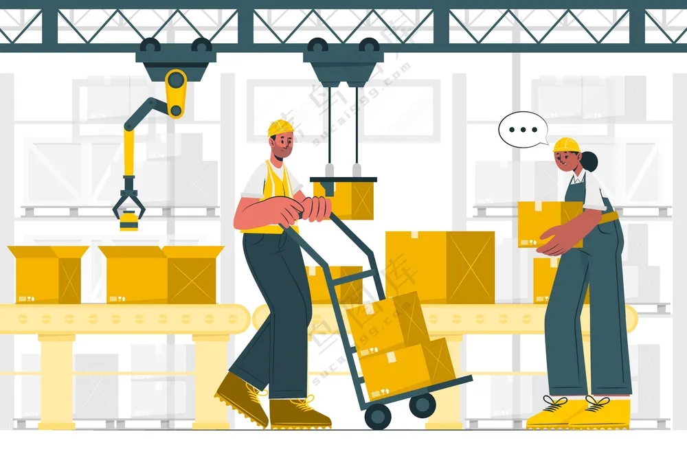 卡通仓库工人拖车装卸货素材 卡通仓库工人拖车装卸货素材