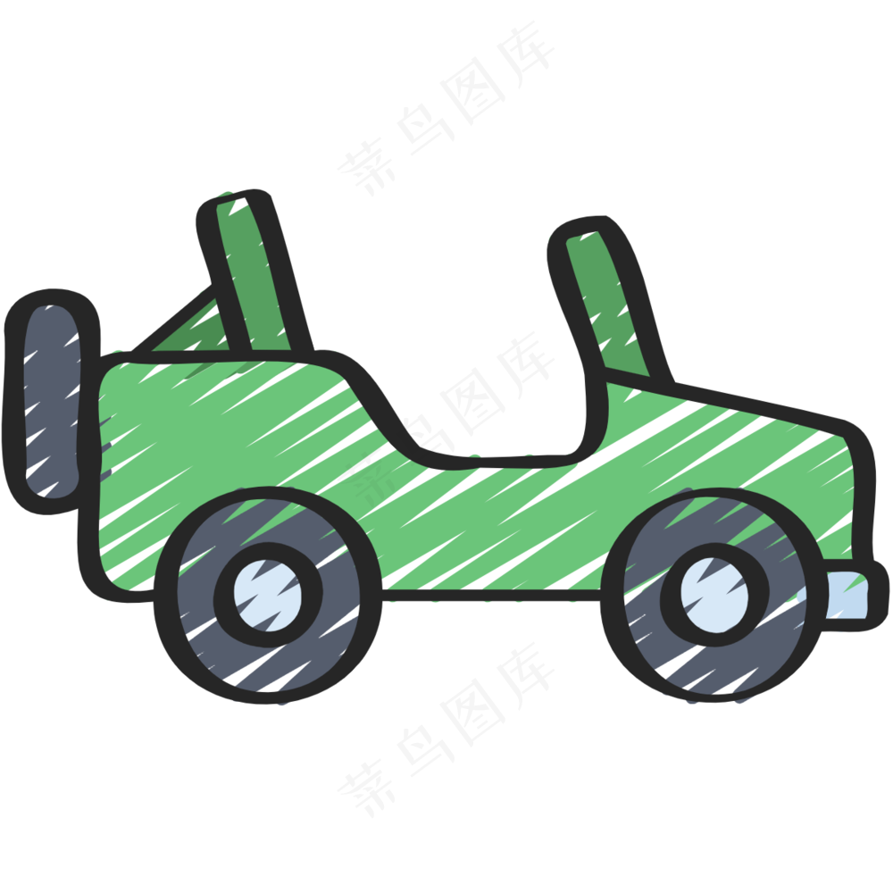 绿色敞篷车 老爷车 铅笔手绘图标 icon