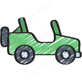 绿色敞篷车 老爷车 铅笔手绘图标 icon