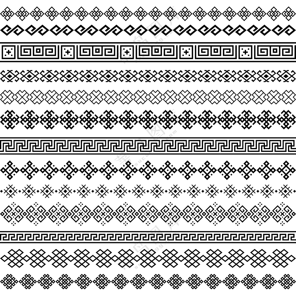多款黑白图案装饰的分割线免抠图片