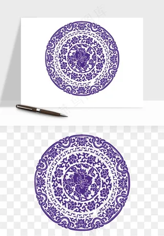 青花瓷花纹花卉图案png免抠