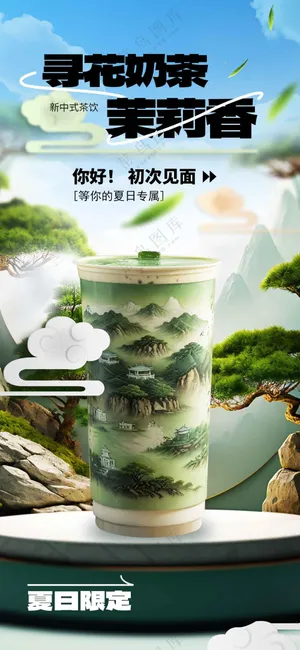 茉莉花茶饮品促销活动海报 茉莉花茶饮品促销活动海报