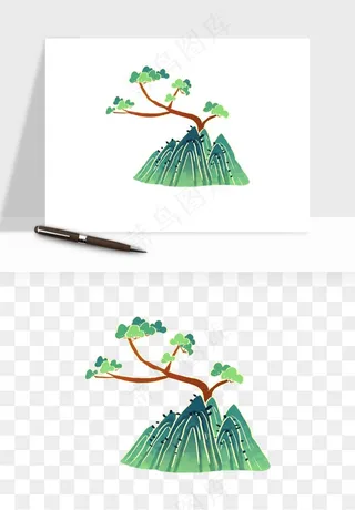 国潮松树松枝松叶png免抠