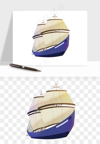 手绘航行帆船png免抠