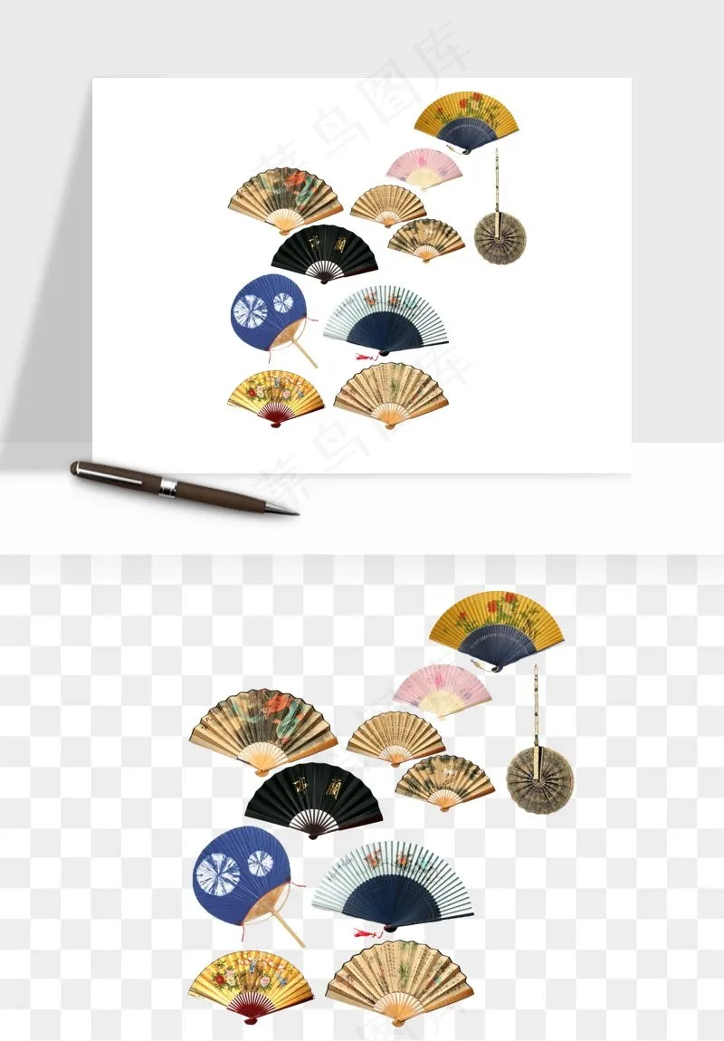 古风扇子元素png免抠
