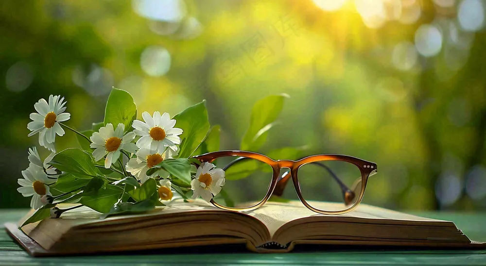 大自然绿色阅读书本世界读书日摄影图