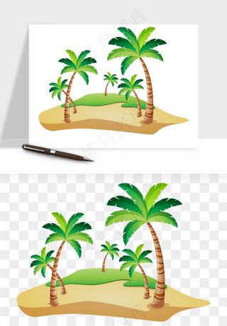 卡通沙滩椰子树png免抠