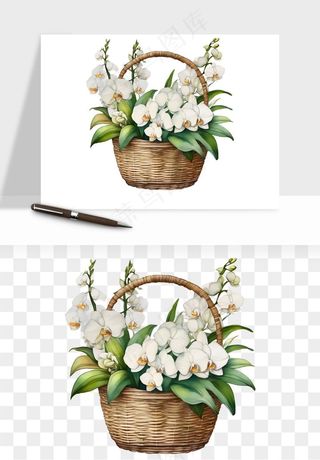 手绘花瓶花艺png免抠