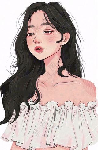 白色衣服的长头发少女美丽人物卡通插画免抠