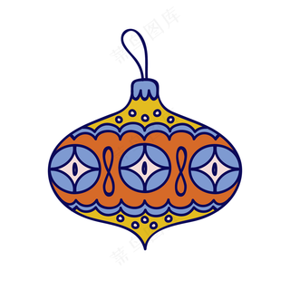 蓝橙色圣诞装饰球 民族风装饰小元素