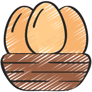 鸟巢+鸟蛋 铅笔手绘图标icon