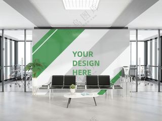 办公室内logo标志企业文化墙形象墙贴图样机PSD模板(7)