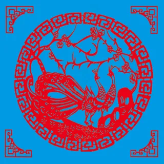 红色花鸟 孔雀富贵剪纸