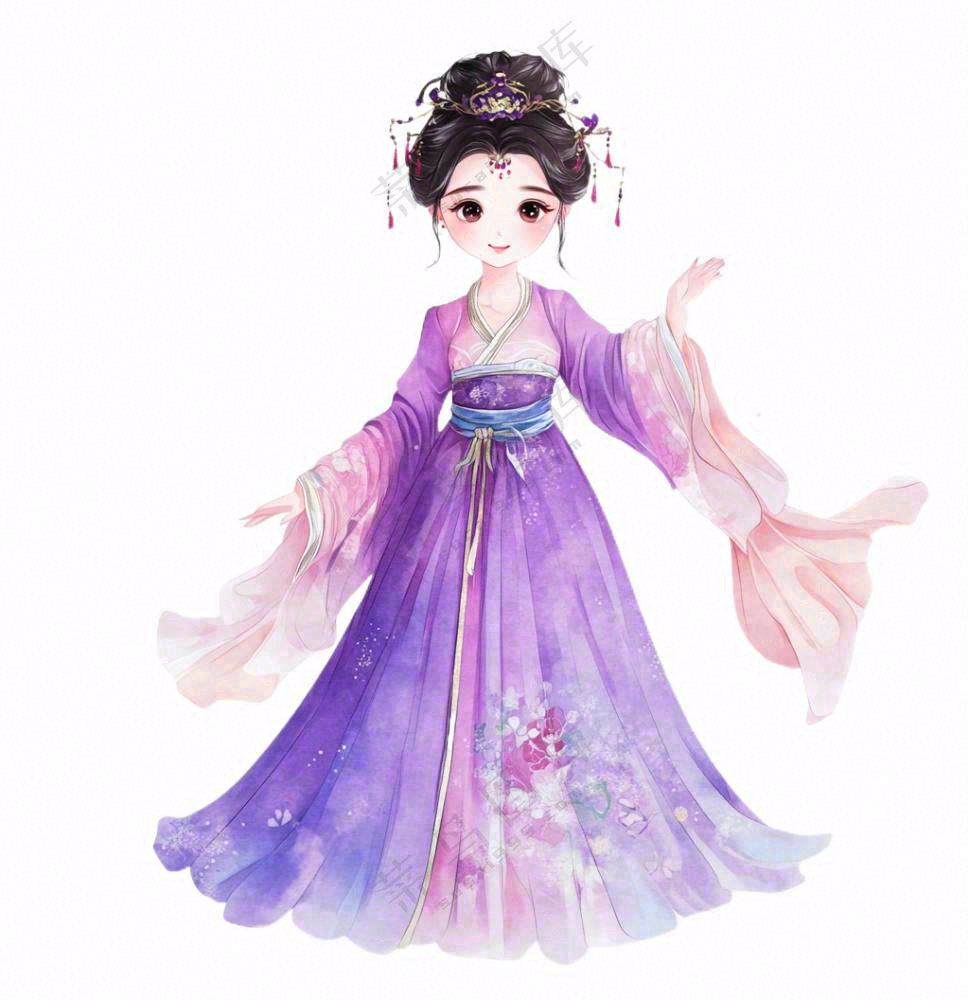 古风人物紫色舞蹈少女卡通插画免抠