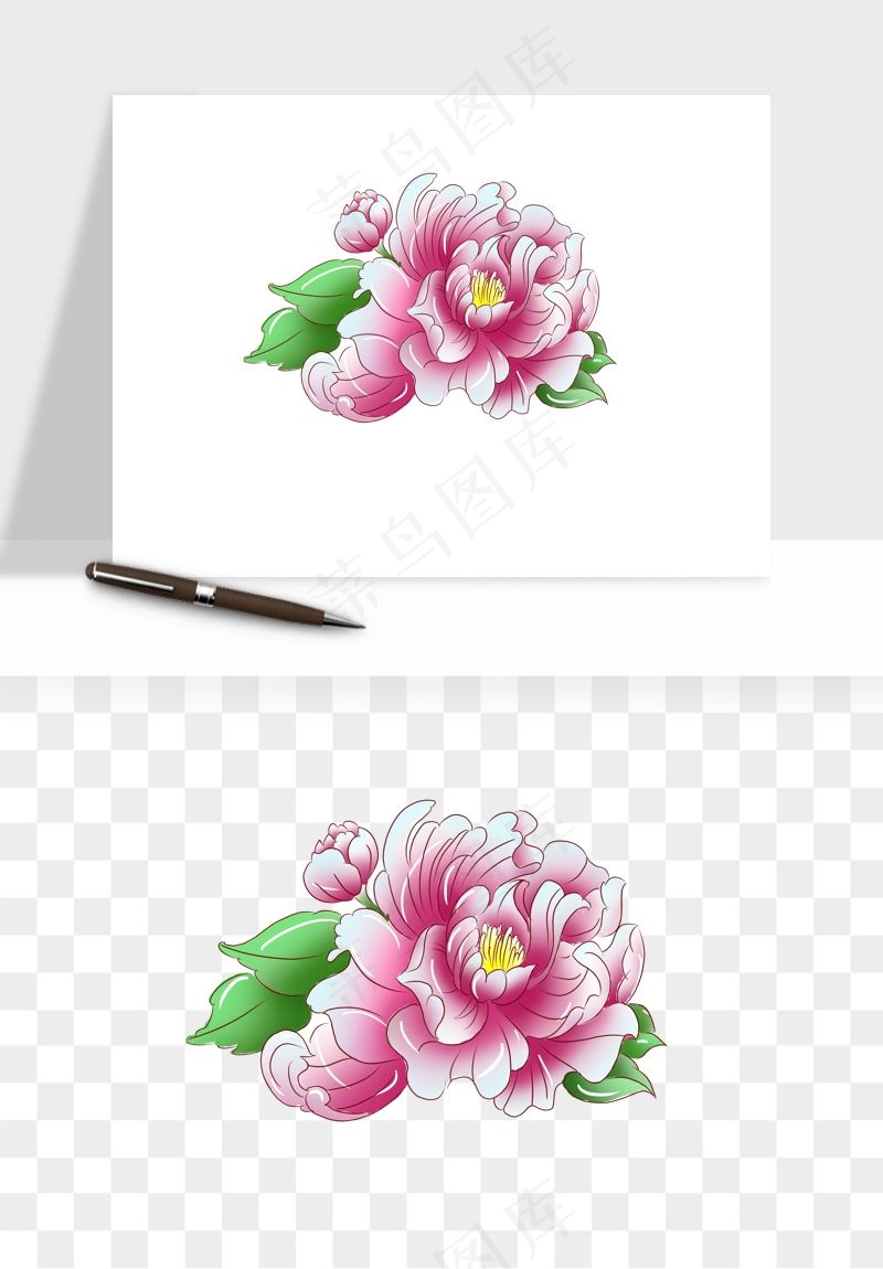 手绘国潮牡丹花花卉图案png免抠