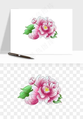 手绘国潮牡丹花花卉图案png免抠