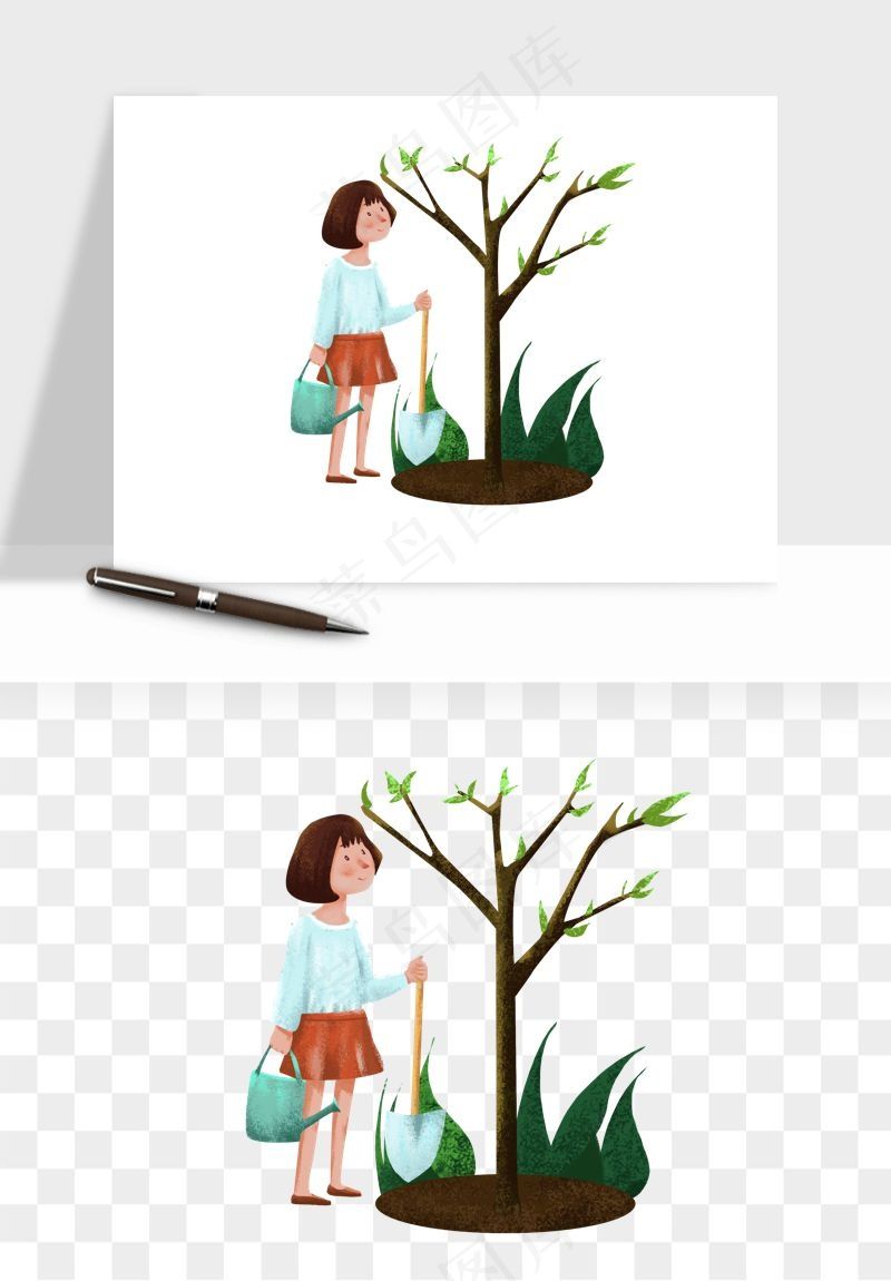 手绘植树节挖土人物png免抠