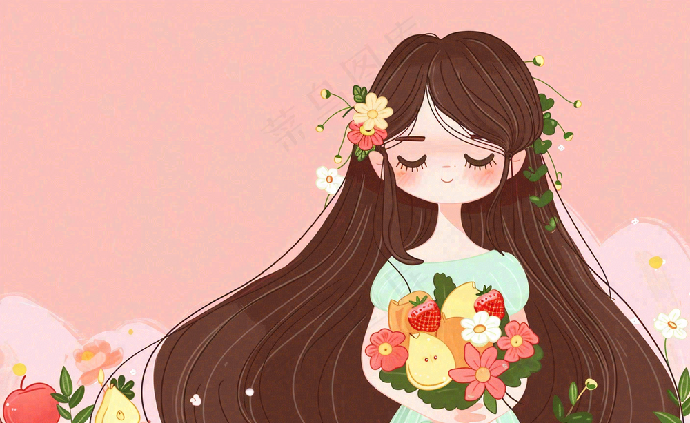 粉色ins时尚女生节绿植女神节妇女节小清新插画背景
