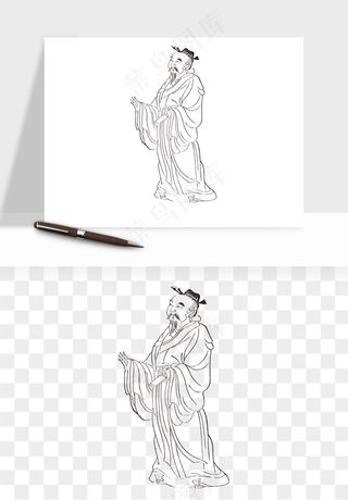 线描古代人物画像png免抠