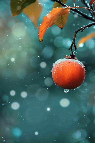 秋冬柿子树的果实寒冷霜降摄影图