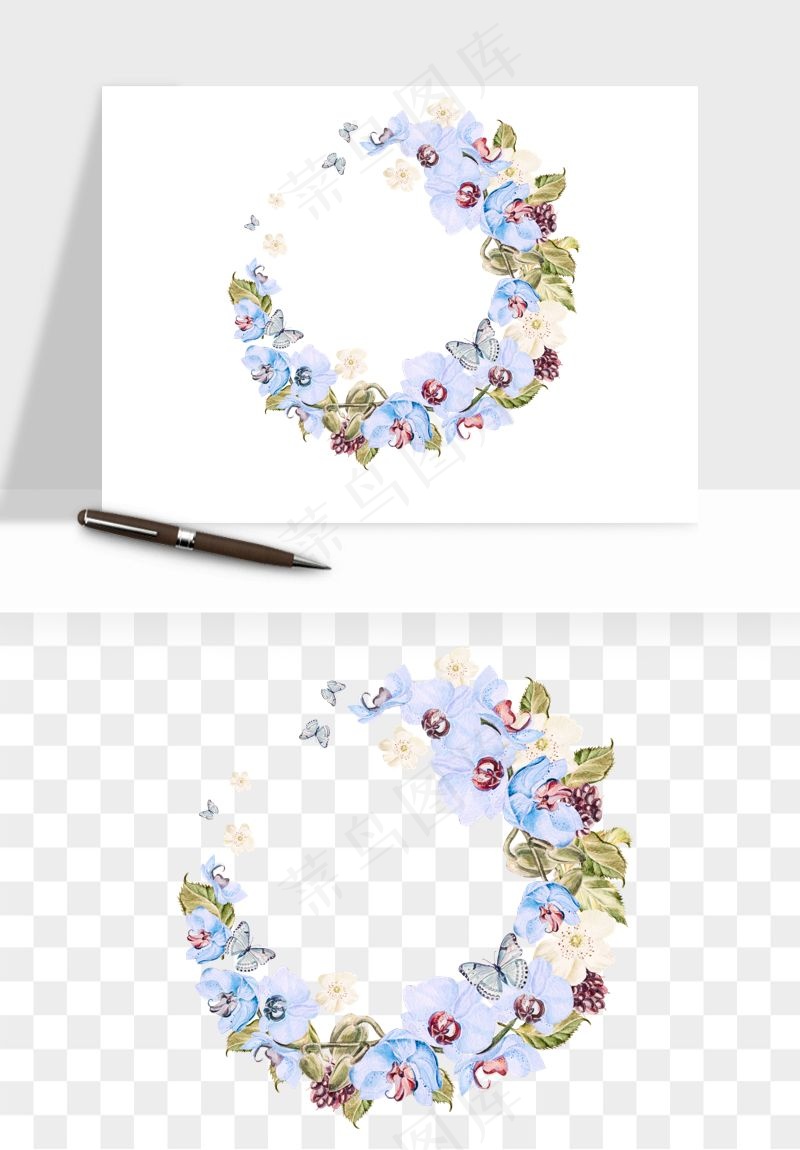 水彩复古花卉png免抠