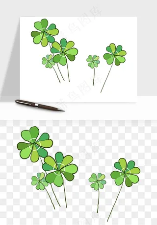 手绘四叶草幸运植物png免抠