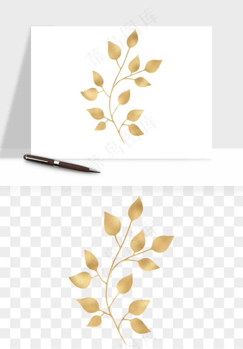 金色植物花环边框png免抠