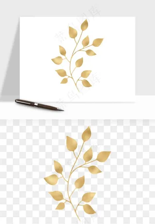 金色植物花环边框png免抠