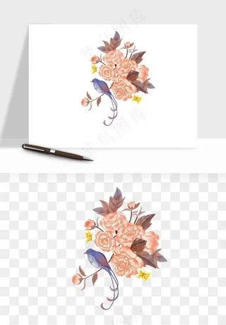 手绘国潮牡丹花花卉图案png免抠